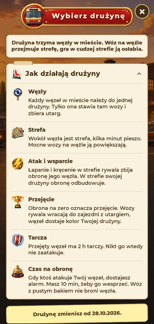 Ekran wyboru drużyny