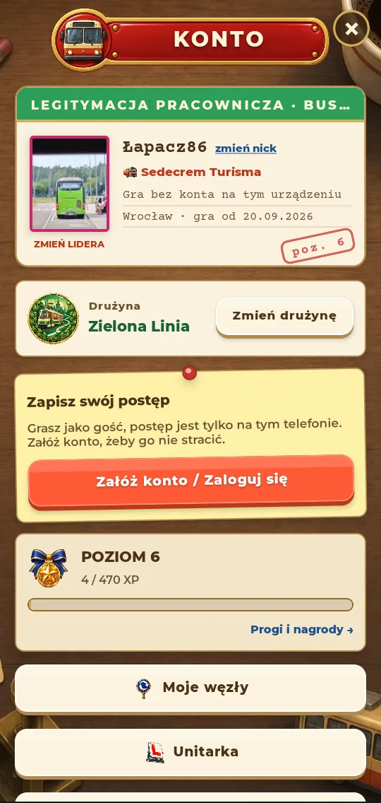 Ekran konta z legitymacją pracowniczą