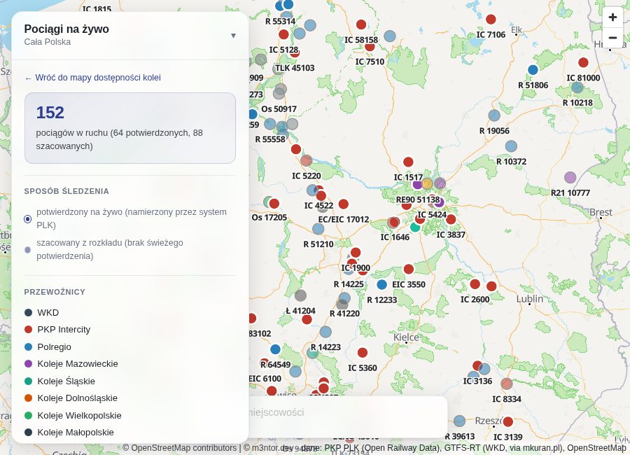 Gdzie teraz jedzie każdy pociąg w Polsce — mapa na żywo